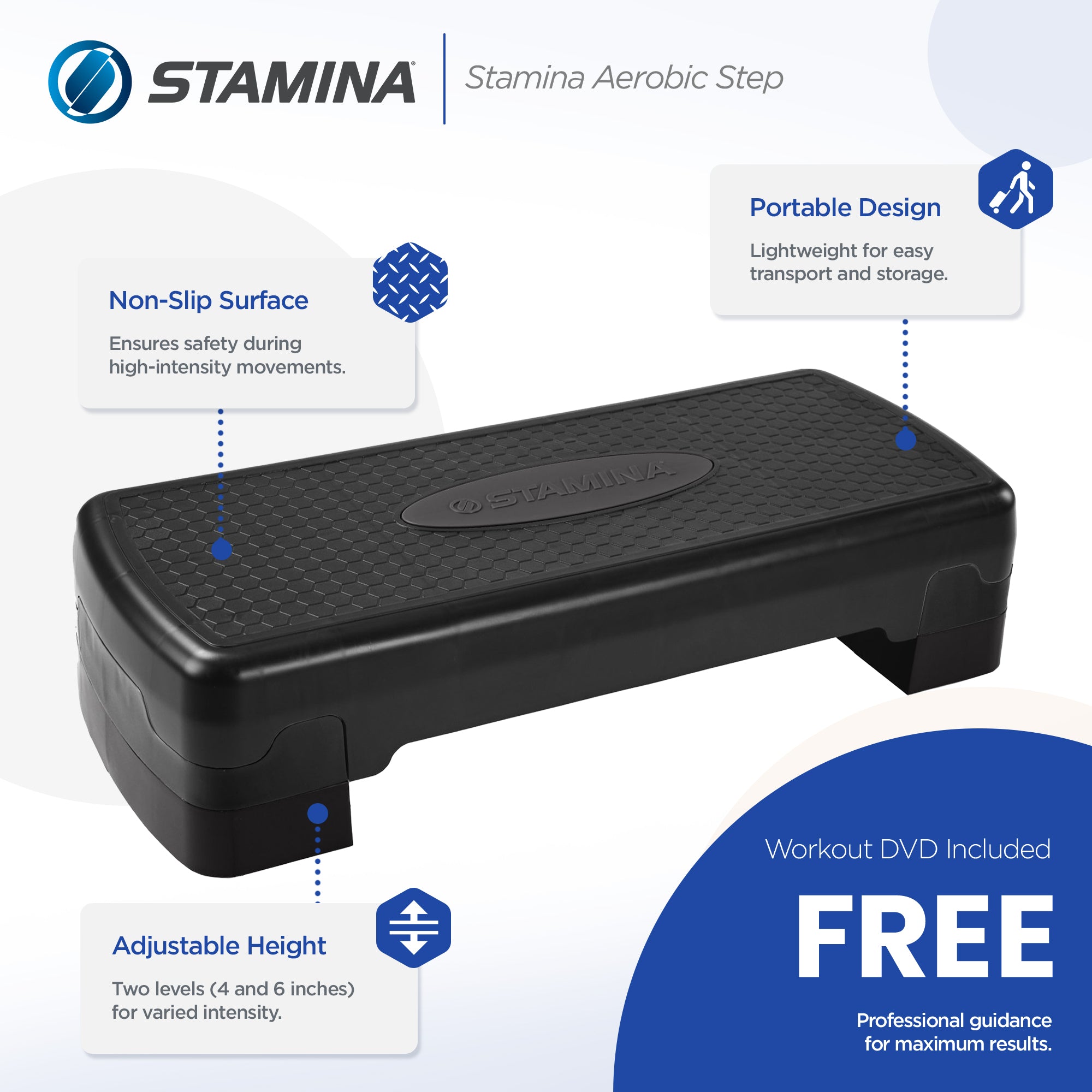 Stamina Aerobic Step w/Portable & Lightweight Construction for Fitness(Open Box) - VMInnovations