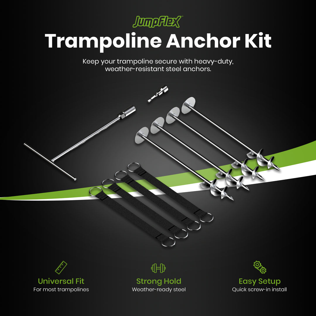 JumpFlex Trampoline Anchor Kit PRO, Heavy Duty Ground Anchoring Metal Stakes Set - VMInnovations