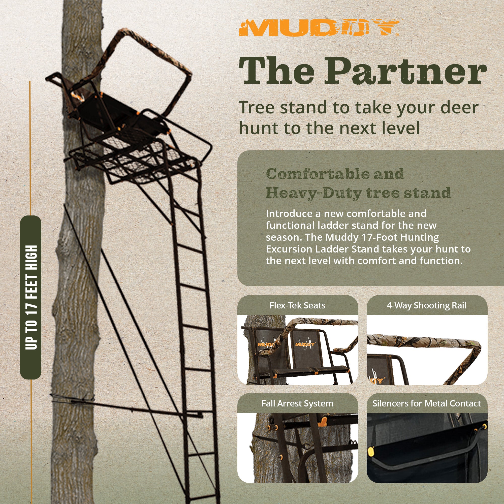 Muddy The Partner 17 Foot Hunting Ladderstand, 2 Person Climbing Tree Stand - VMInnovations