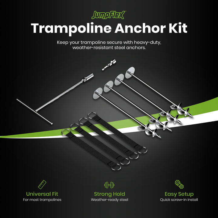 JumpFlex Trampoline Anchor Kit PRO, Heavy Duty Ground Anchoring Metal Stakes Set - VMInnovations