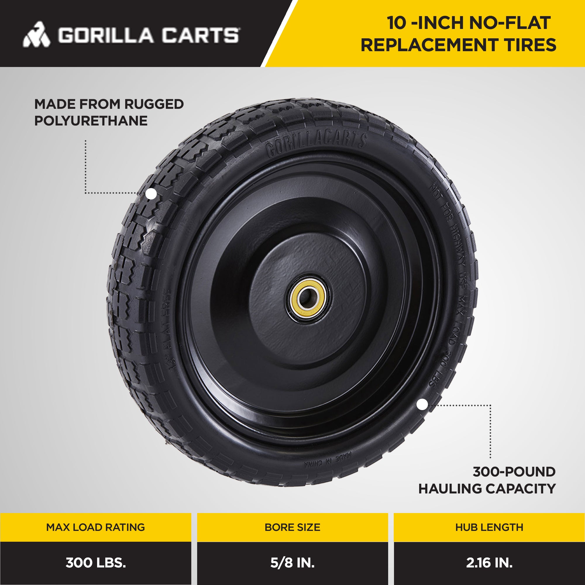 Gorilla Carts GCT-10NF 10 Inch No Flat Replacement Tire for Utility Cart, 4 Pack - VMInnovations