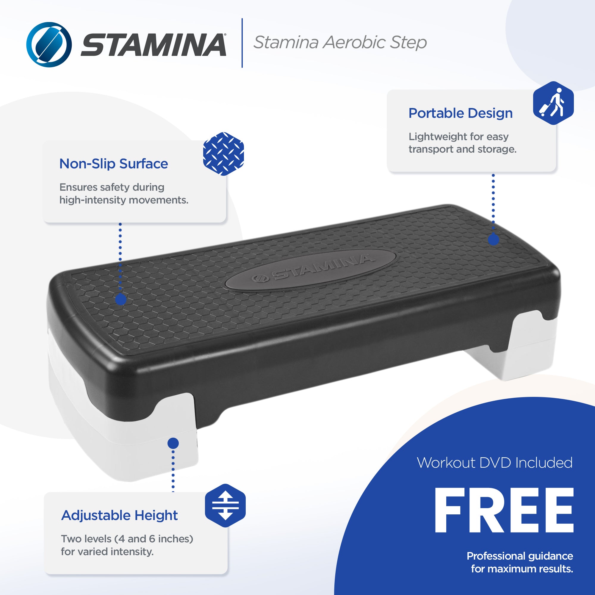 Stamina Adjustable Aerobic Step Home Gym Workout Equipment, Black (Open Box) - VMInnovations