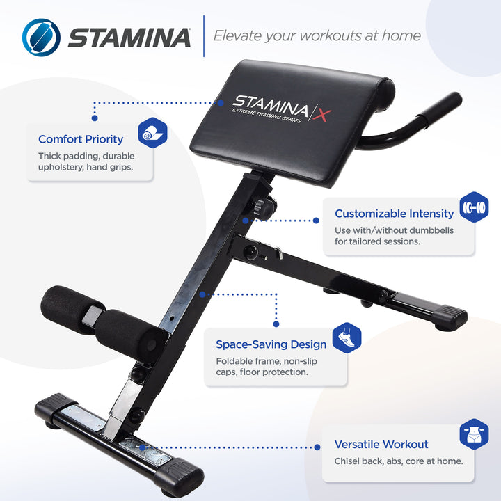 Stamina X Adjustable Ab Back Core Strength Hyperextension Bench (Open Box)