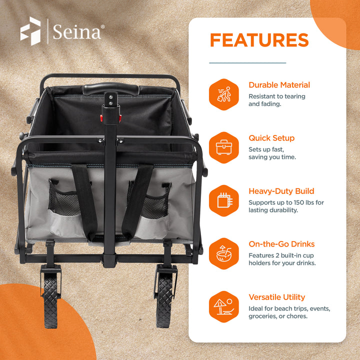 Seina 150lb Capacity Collapsible Steel Outdoor Utility Wagon Cart, Gray/Black