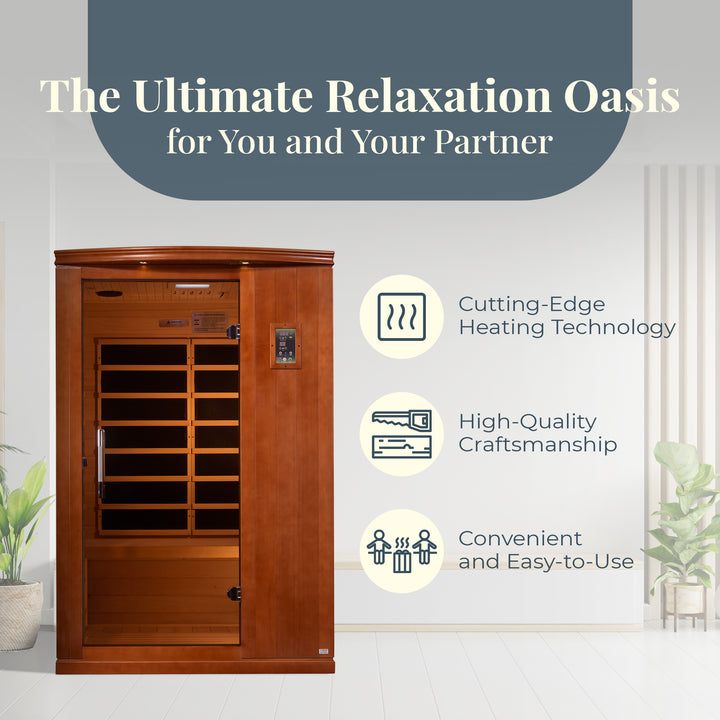 Dynamic Saunas Venice 2-Person Low EMF FAR Infrared Sauna, Canadian Hemlock Wood - VMInnovations