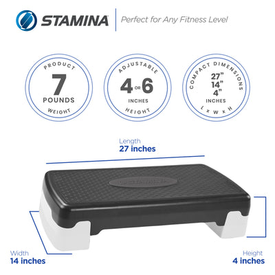 Stamina Adjustable Aerobic Step Home Gym Workout Equipment, Black (Open Box) - VMInnovations