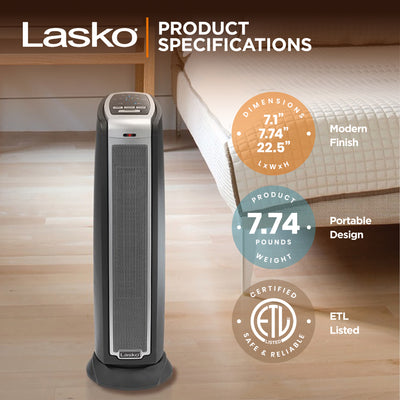 Lasko 5790 Portable Electric 1500W Room Oscillating Ceramic Tower Space Heater - VMInnovations
