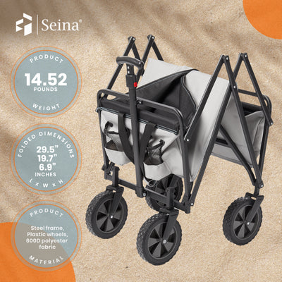 Seina 150lb Capacity Collapsible Steel Outdoor Utility Wagon Cart, Gray/Black - VMInnovations