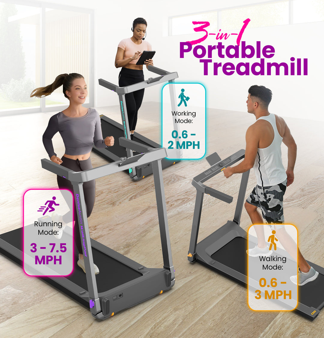 Denise Austin Foldable Treadmill for Small Spaces, 56.6"x29.3"x39.5" (Open Box)