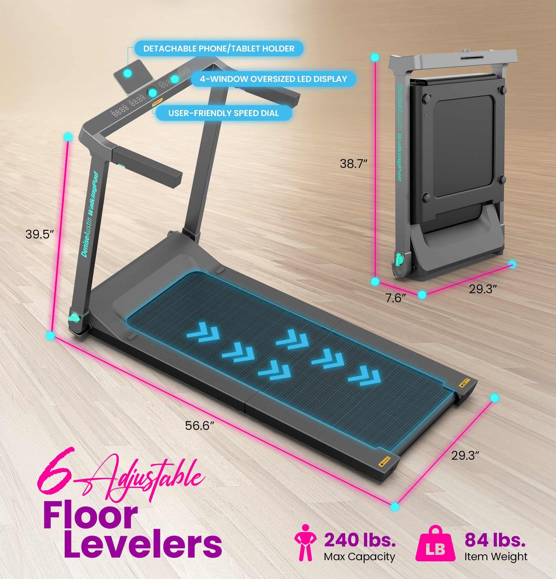Denise Austin WalkingPad Foldable Treadmill for Small Spaces, 56.6"x29.3"x39.5" - VMInnovations