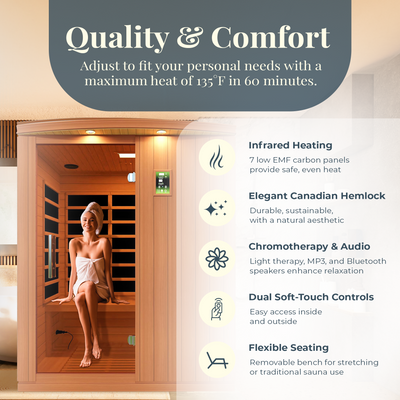 Dynamic Saunas Madrid Elite 3 Person Ultra Low EMF Infrared Lighting Home Sauna