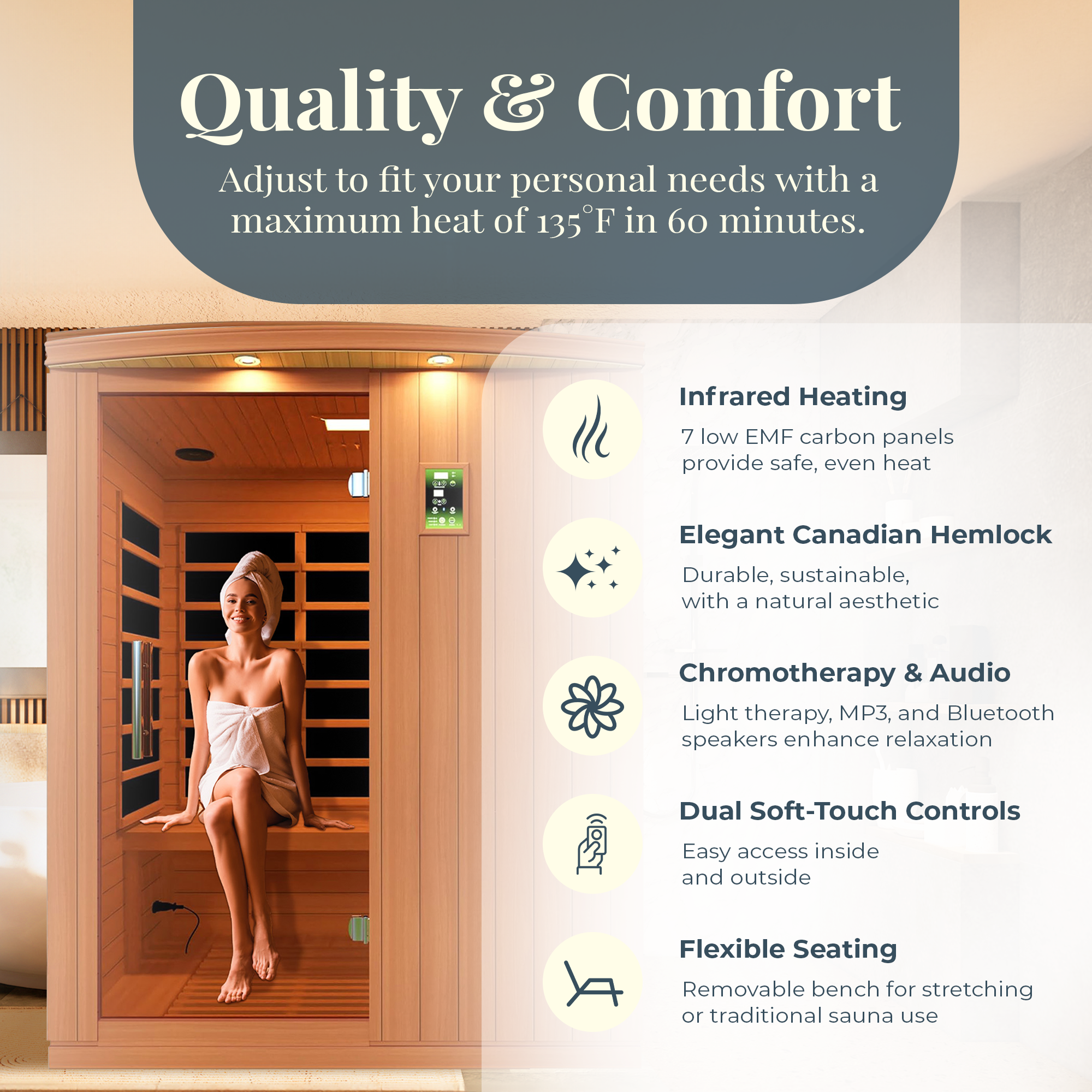 Dynamic Saunas Elite 3 Person Ultra Low EMF Infrared Lighting Home Sauna (Used) - VMInnovations