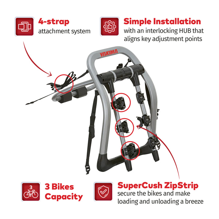 Yakima HalfBack 3 Bike Capacity Bike Rack with ZipStrips, Gray/Black (For Parts) - VMInnovations