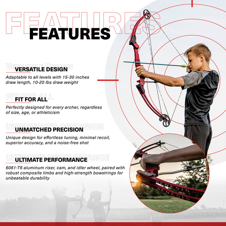 Genesis Archery Red Compound Target Practice Bow Kit, Right Handed (Used) - VMInnovations