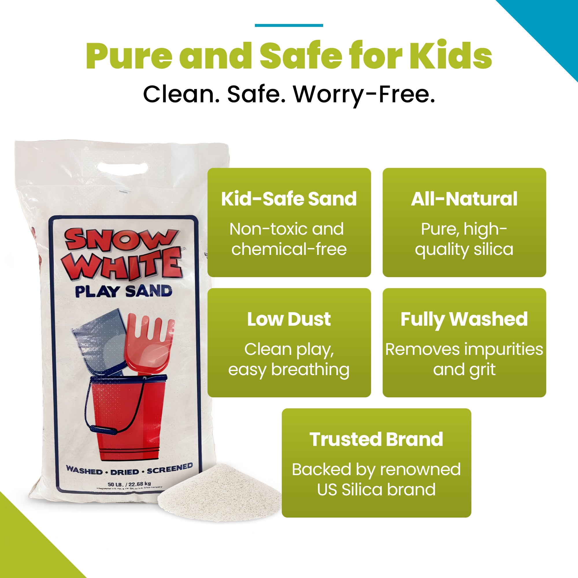 U.S. Silica Snow White Play Sand Sparkling White & Super Soft, 50 Pounds, 3 Pack