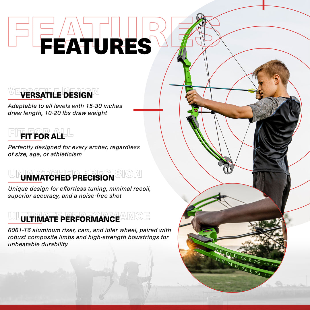 Genesis Original Archery Compound Bow and Arrow Set, Draw Hand-Left, Green