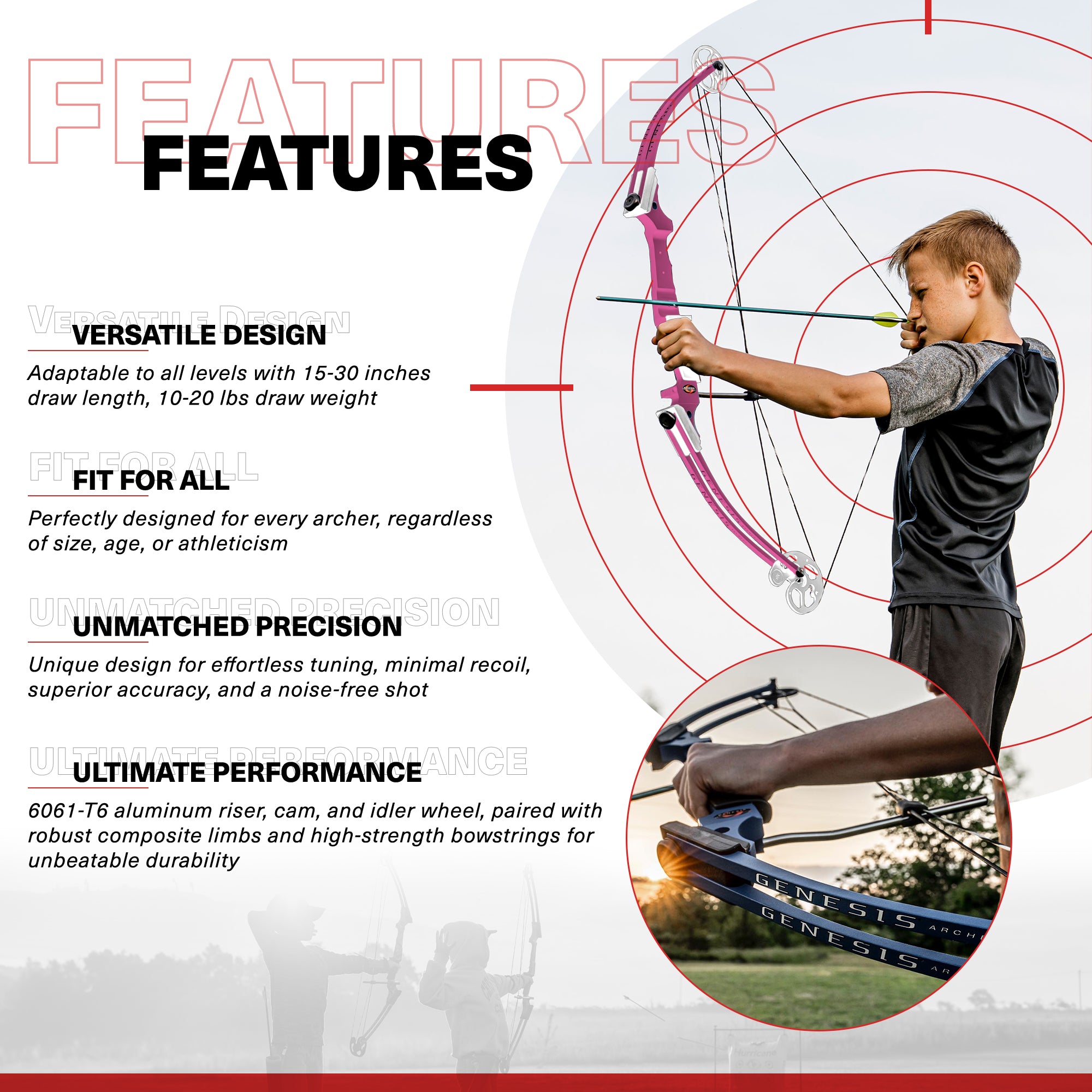 Genesis Archery Pink Compound Target Practice Bow Kit, Left Handed (Open Box) - VMInnovations
