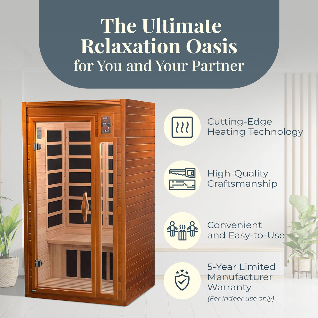 Dynamic Saunas Barcelona 1 to 2 Person Hemlock Wood Infrared Sauna For Home