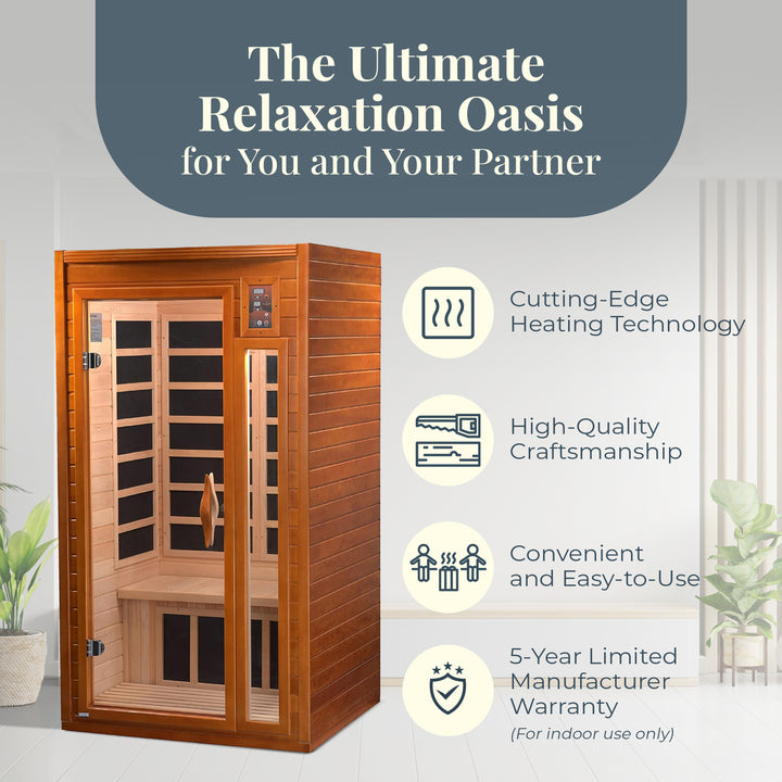 Dynamic Saunas Barcelona 1 to 2 Person Hemlock Wood Infrared Sauna For Home