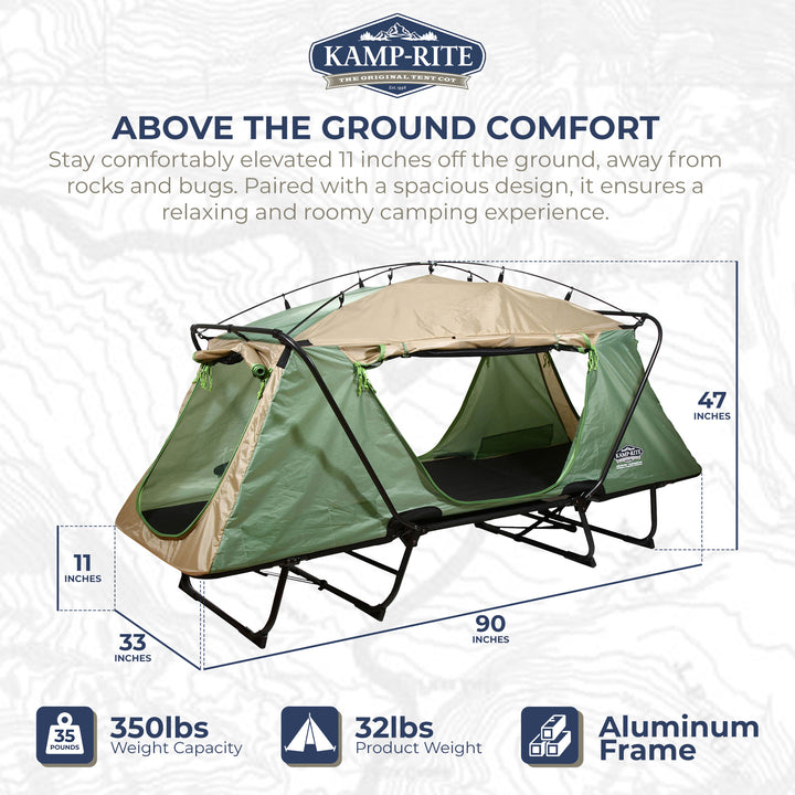 Kamp-Rite Oversized Quick Setup 1 Person Cot, Lounge Chair, & Tent, w/Domed Top - VMInnovations