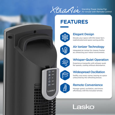 Lasko XtraAir 48in Standing Tower Fan Air Ionizer Remote Control (Used) (4 Pack)