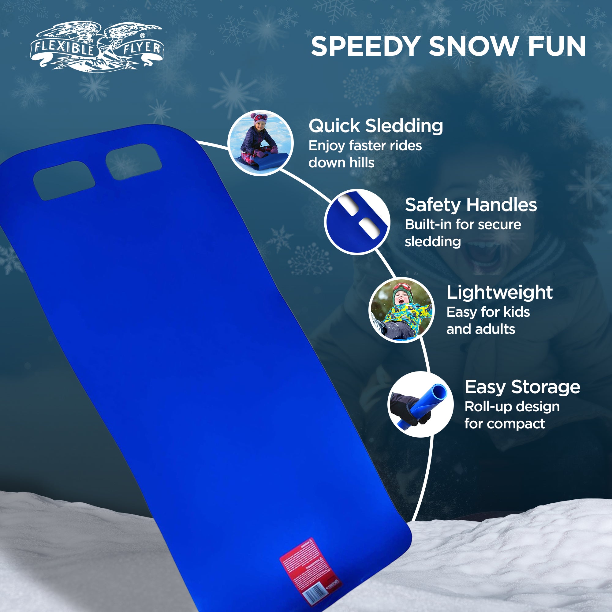 Flexible Flyer Flying Carpet Lightweight Roll Up Plastic Snow Sled (Open Box) - VMInnovations
