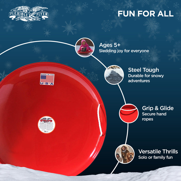 Flexible Flyer Steel Saucer 26" Winter Snow Sled for Kids/Adults, Red (Open Box)