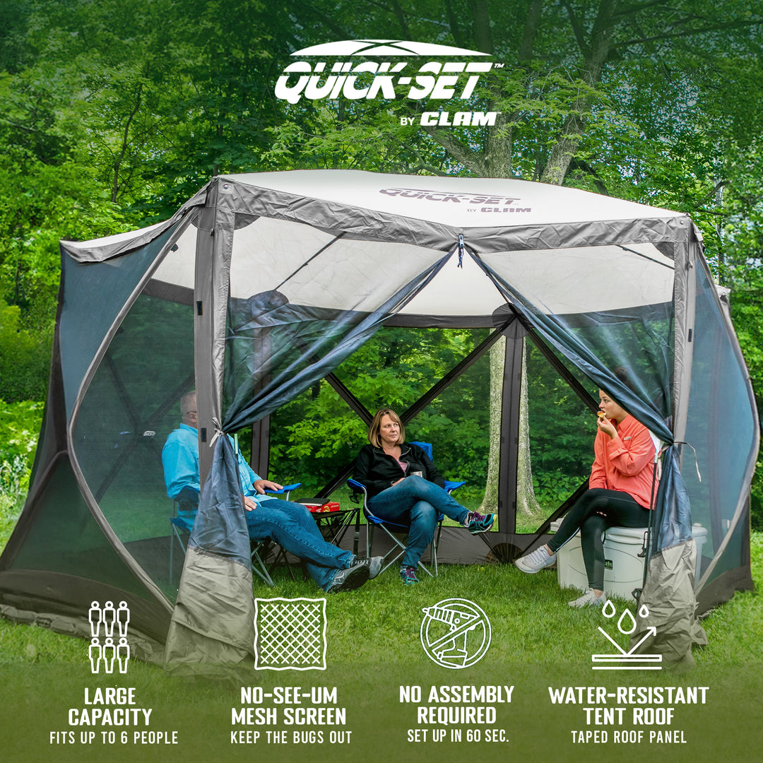 CLAM Quick-Set Escape 11.5 x 11.5 Ft Portable Outdoor Camping Shelter, Gray - VMInnovations