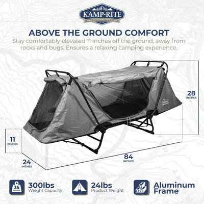 Kamp-Rite Original Quick Setup 1 Person Elevated Cot, Lounge Chair, & Tent, Gray