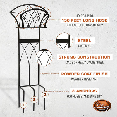 Liberty Garden LBG116 Steel Decorative Garden Hose Stand with Gothic Design - VMInnovations