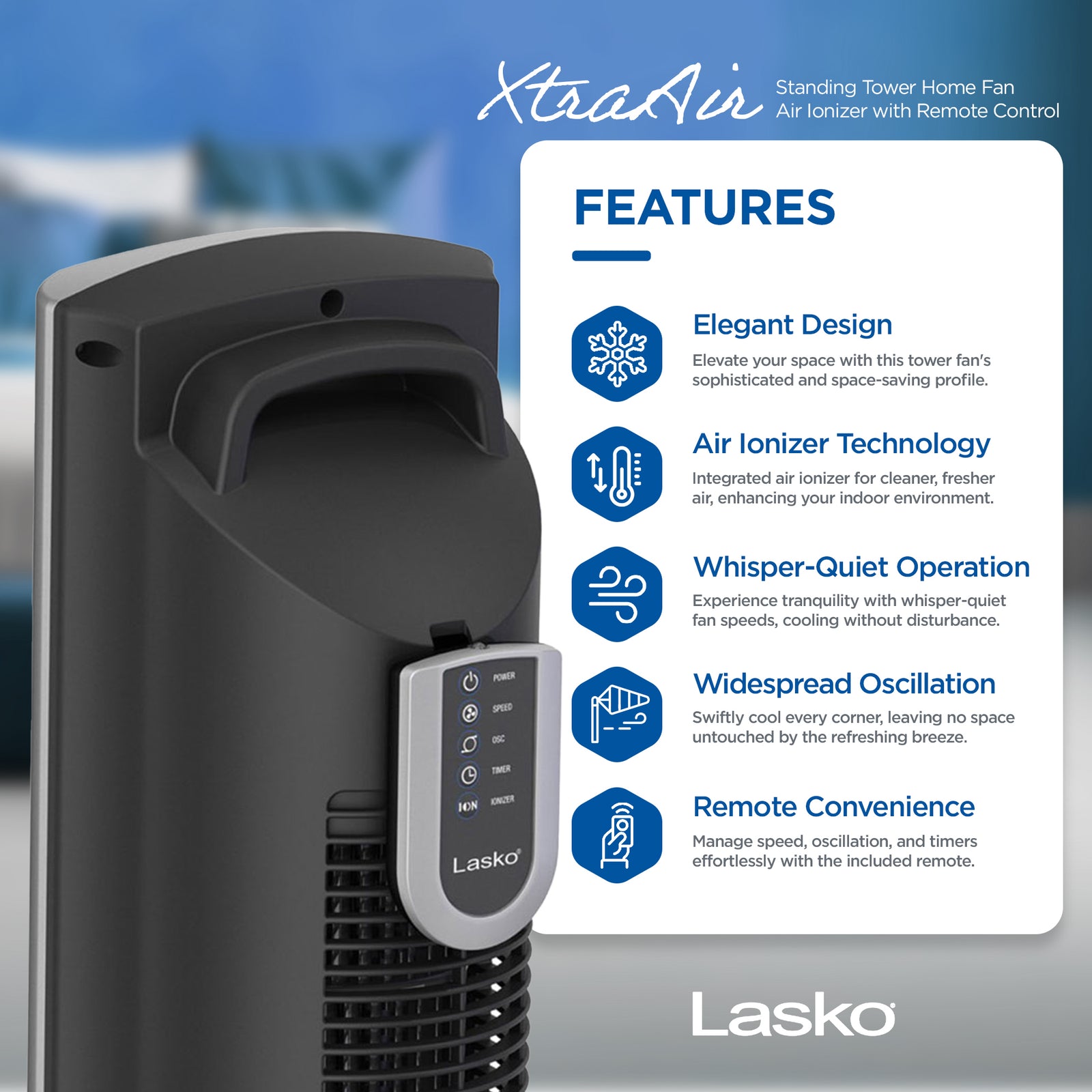 Lasko XtraAir Tower Home Fan Air Ionizer with Remote Control (Open Box) (3 Pack) - VMInnovations