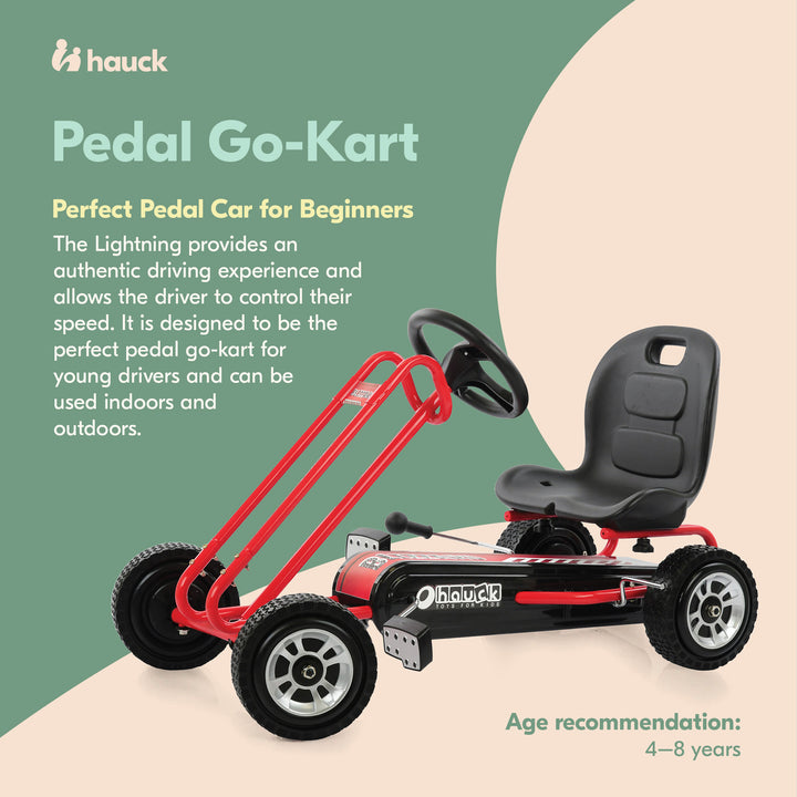 hauck Lightning Ergonomic Pedal Ride On Go Kart Toy for Boys and Girls, Red