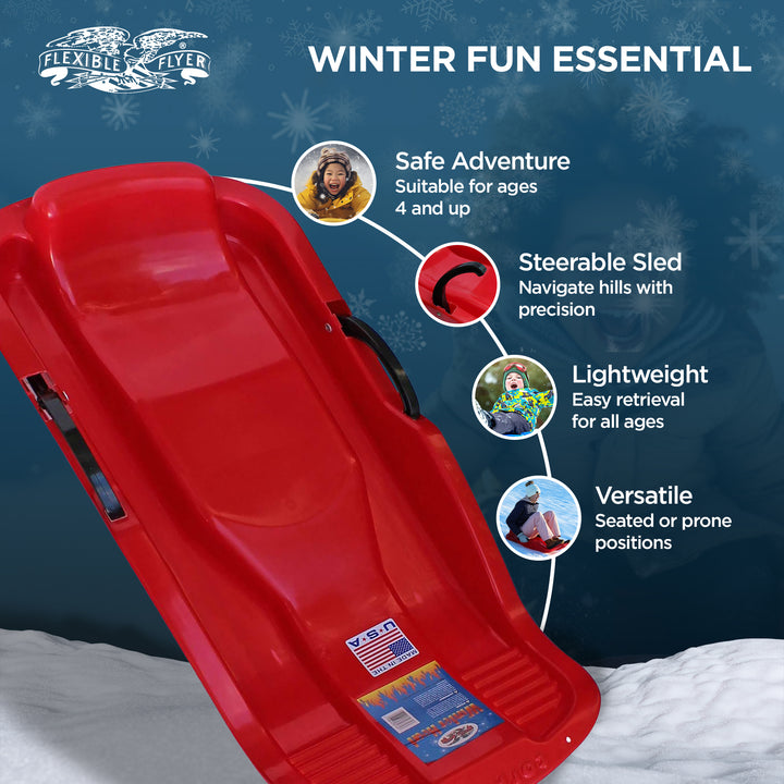 Flexible Flyer Winter Heat Snow Sled with Steering and Brakes, Red (Open Box)