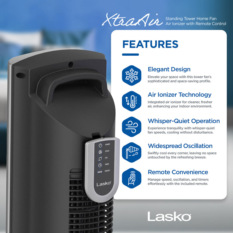 Lasko XtraAir 48in Standing Tower Fan Air Ionizer with Remote Control (Used)