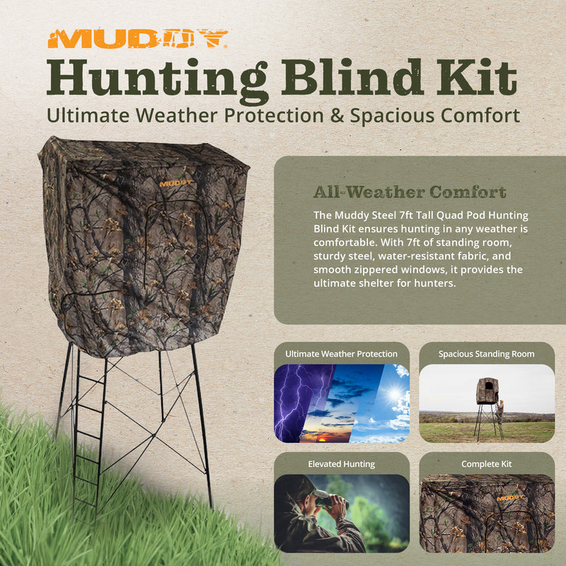 Muddy Steel 7 Ft Quad Pod Blind Kit Enclosure w/ 4 Zippered Windows (For Parts)