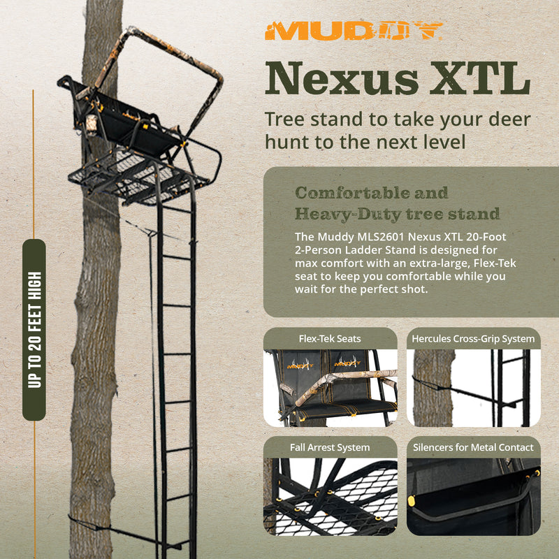 Muddy The Nexus XTL 20 Foot Hunting Ladderstand, 2 Person Climbing Tree Stand