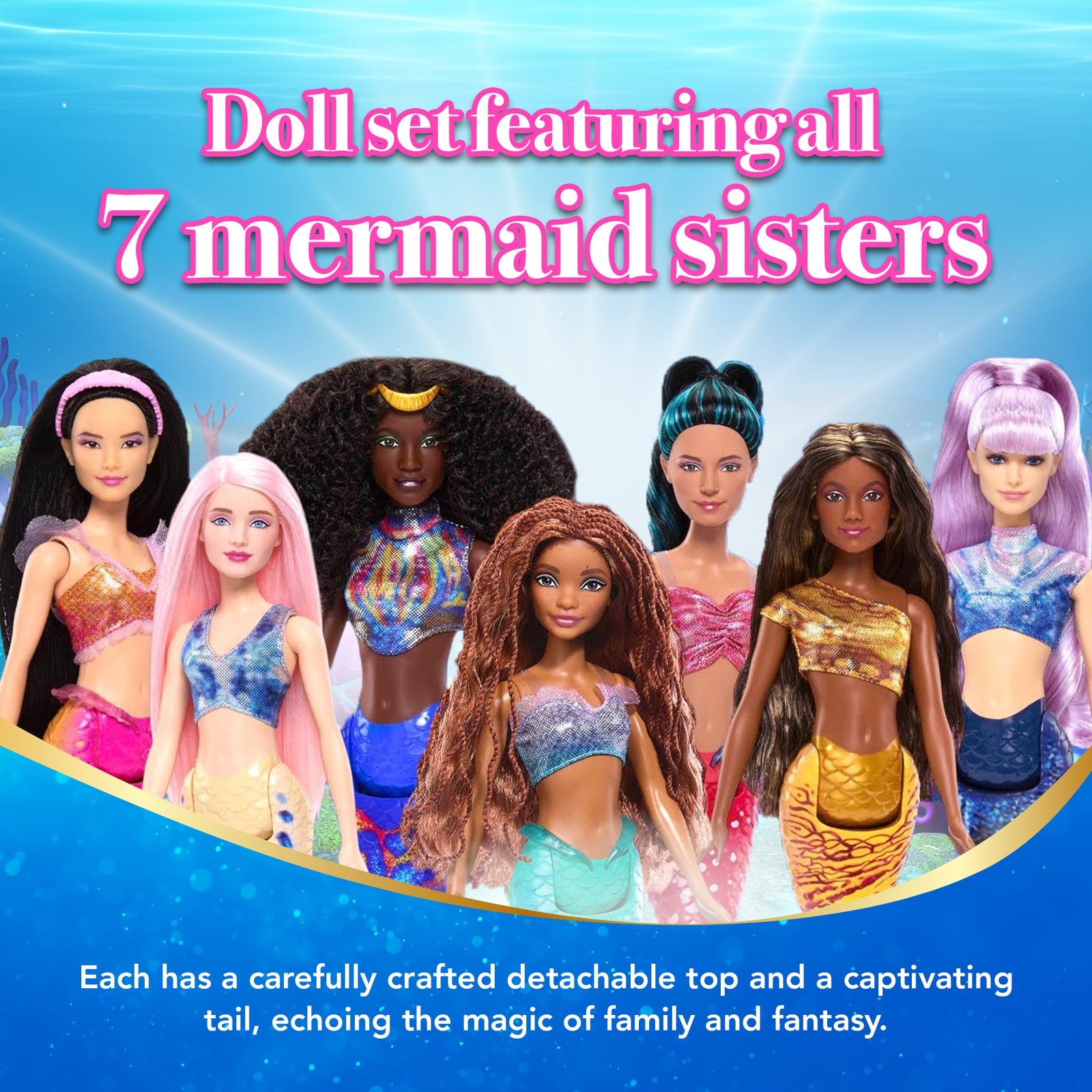 Disney the Little Mermaid Ariel And Sisters Small Doll Set With 7 Mermaid Dolls - VMInnovations