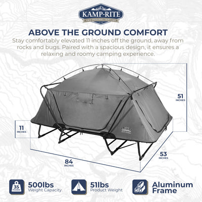 Kamp-Rite TB Collapsible Double Elevated 2 Person Tent Cot w/Bag & Rainfly(Used)