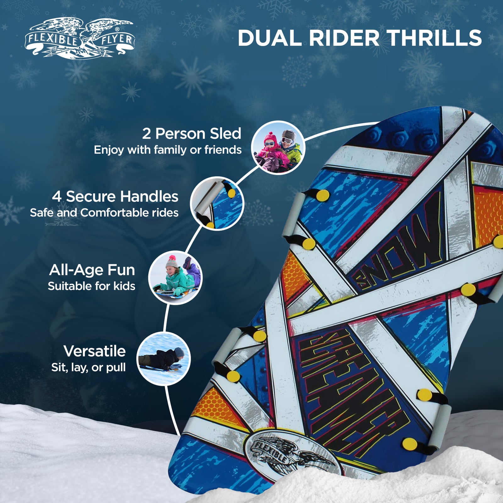 47 Inch Snow Screamer 2 Person Foam Sled with Handles for Ages 5+ (Used) - VMInnovations