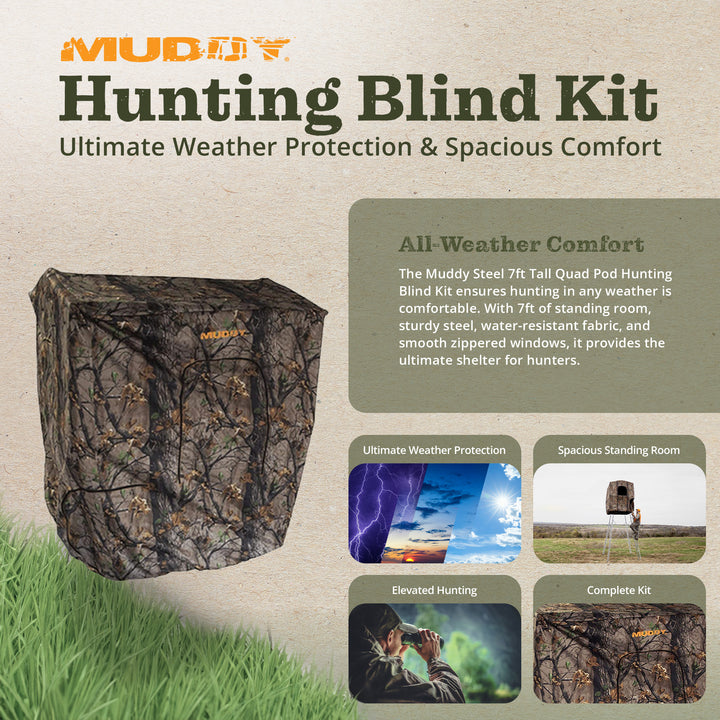 Muddy Steel 7 Ft Quad Pod Blind Kit Roof Enclosure w/ 4 Zippered Windows (Used)