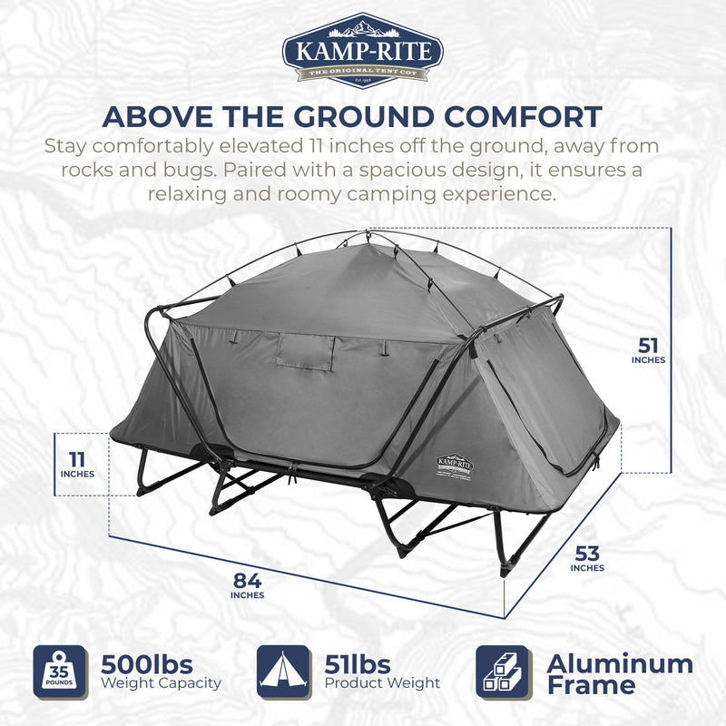 Kamp-Rite Double Quick Setup 2 Person Elevated Cot, Lounge Chair, & Tent, Gray