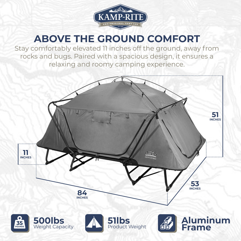 Kamp-Rite 2 Person Folding Off the Ground Bed Double Tent Cot, Gray (Open Box)