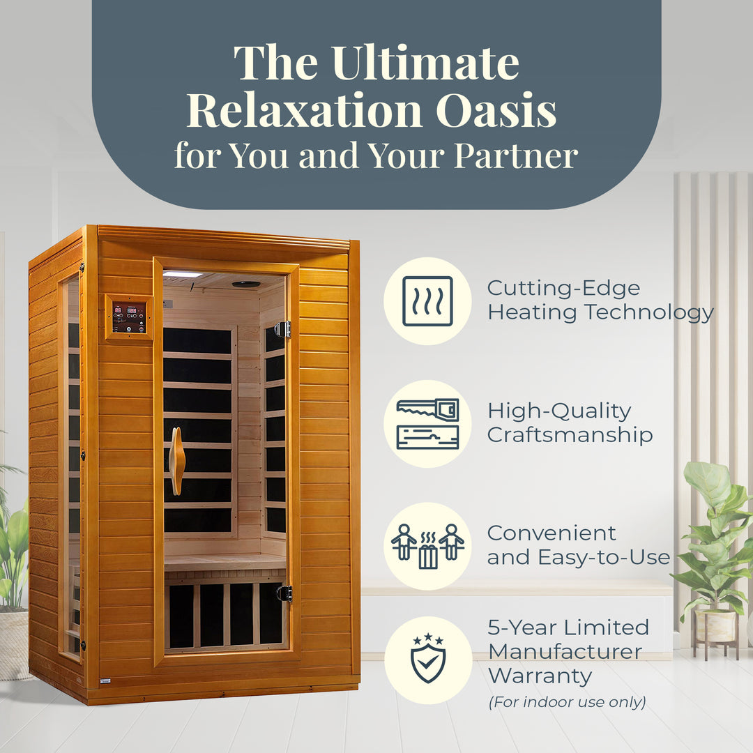 Dynamic Saunas Andora 2-Person Low EMF FAR Infrared Sauna, Canadian Hemlock Wood
