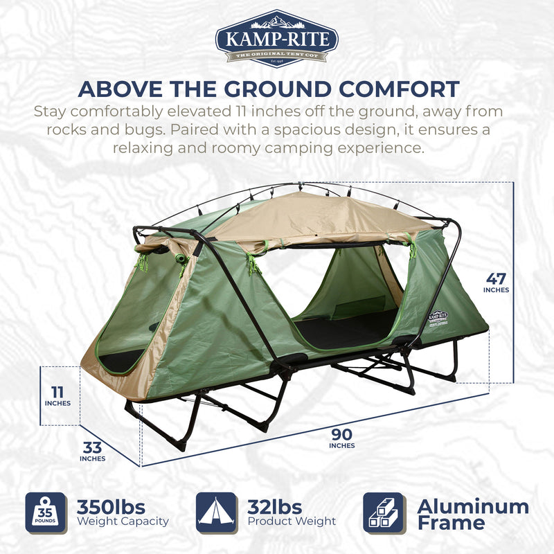 Kamp-Rite Oversized Quick Setup 1 Person Cot, Lounge Chair, & Tent, w/Domed Top