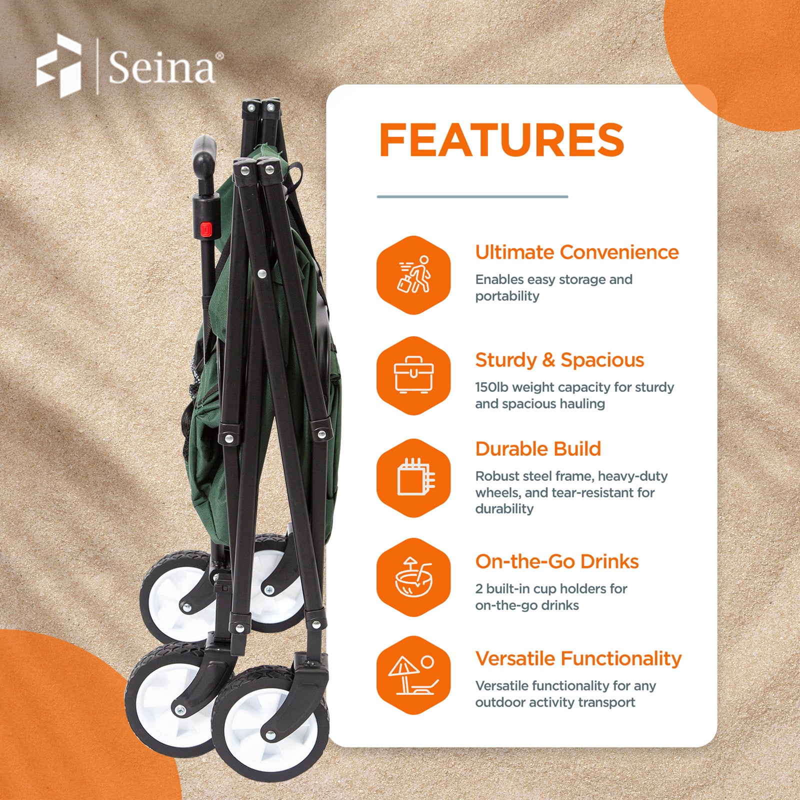 Seina Heavy Duty Compact Folding 150 Pound Capacity Outdoor Utility Cart, Green - VMInnovations