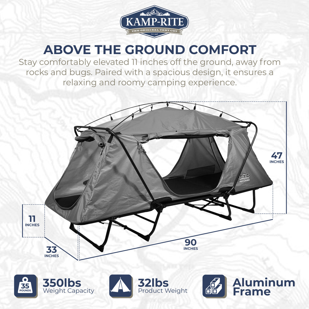 Kamp-Rite Oversized Quick Setup 1 Person Cot, Lounge Chair, & Tent w/Domed Top - VMInnovations