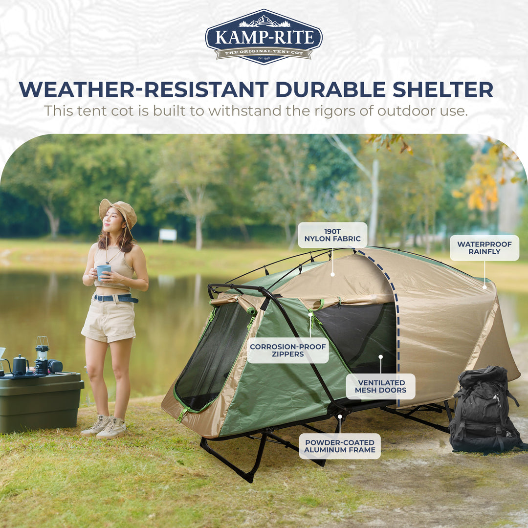 Kamp-Rite Oversized Quick Setup 1 Person Cot, Lounge Chair, & Tent, w/Domed Top