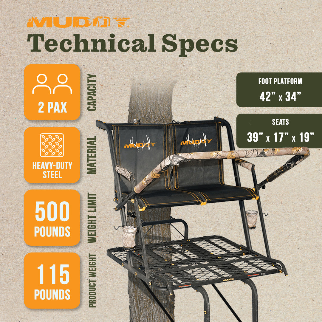Muddy The Nexus XTL 20 Foot Hunting Ladderstand, 2 Person Climbing Tree Stand - VMInnovations
