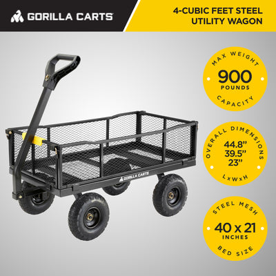 Gorilla Cart Heavy Duty Steel Utility Wagon Cart, 900 lb. Capacity (Open Box)