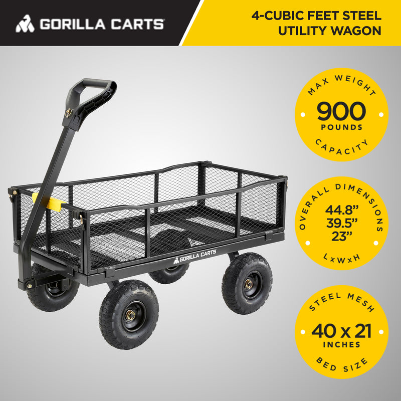 Gorilla Cart Heavy Duty Steel Utility Wagon Cart, 900 lb. Capacity (Open Box)